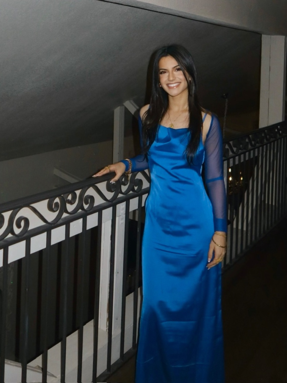 Sold out Heartbreak satin midaxi dress with mesh shrug in cobalt blue